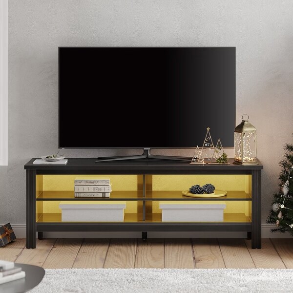 LED TV Stand for 65-75 Inch TV， TV Console with Warm White LED Light