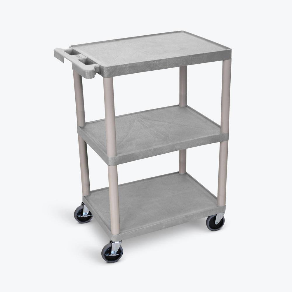 Luxor HE 24 in. W x 18 in. D x 34 in. H 3-Flat Shelf Utility Cart in Gray HE34-G