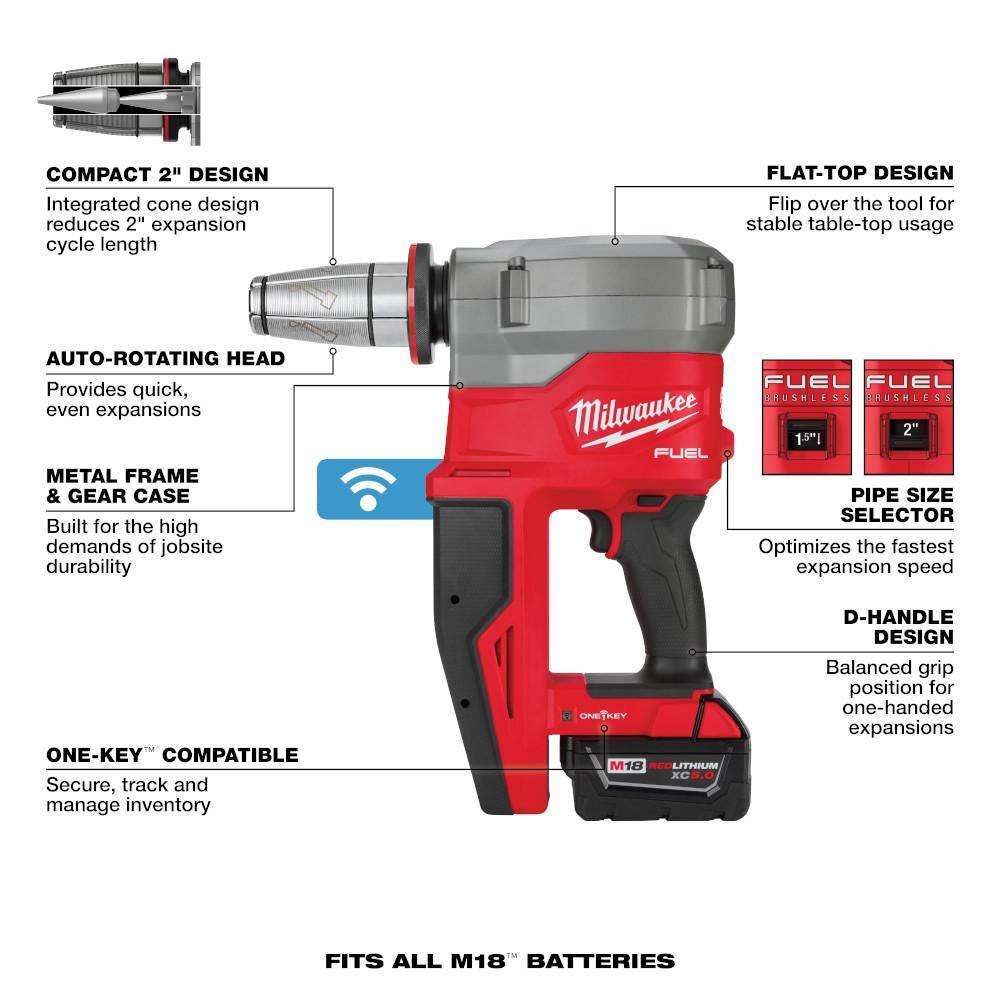 MW M18 Fuel 18-Volt Lithium-Ion Brushless Cordless 12 in. - 2 in. Expansion Tool Kit with 3-Heads 2-Batteries 2932-22XC