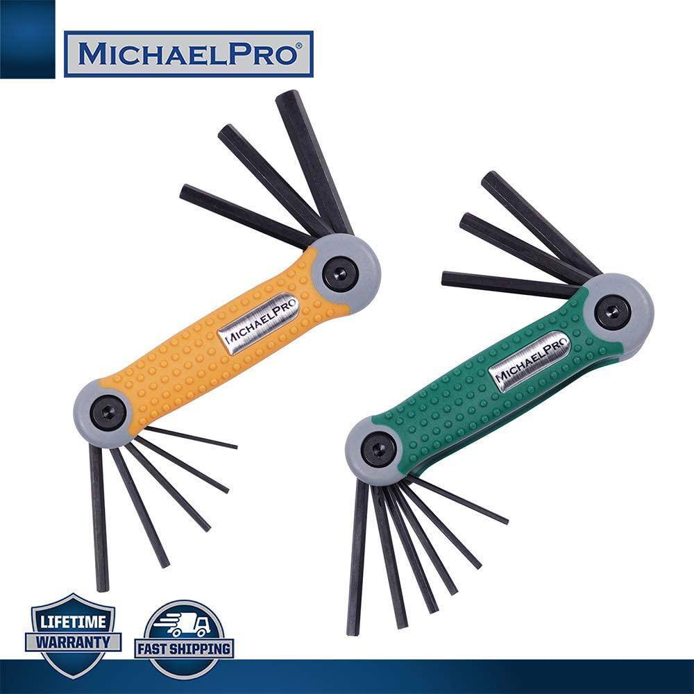 MICHAELPRO Folding Hex Key Allen Wrench Set with SAE and Metric in 17-Sizes Durable and Industrial Grade Tool (2-Pack) MP001007