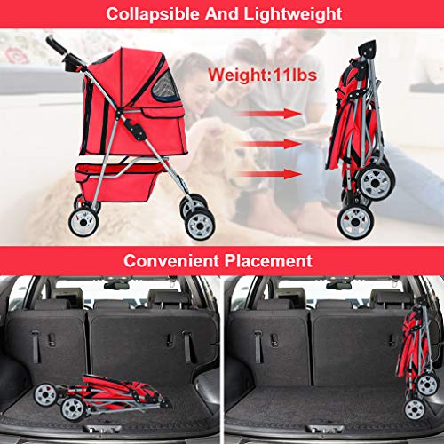 BestPet， Cat Carrier Stroller， 4 Wheels， Red