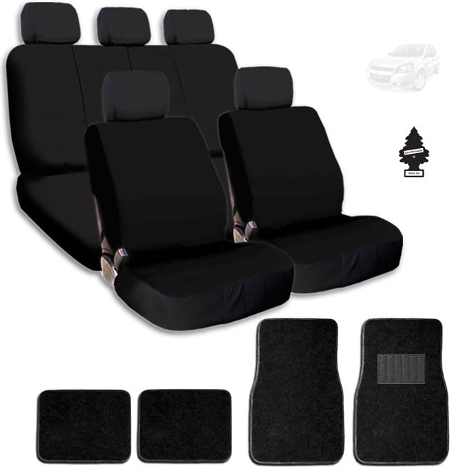 New Basic Black Color Cloth Universal Fit Car Seat Covers With Carpet Floor Mats And Free Gift Set Support Split Seat No Shipping Cost