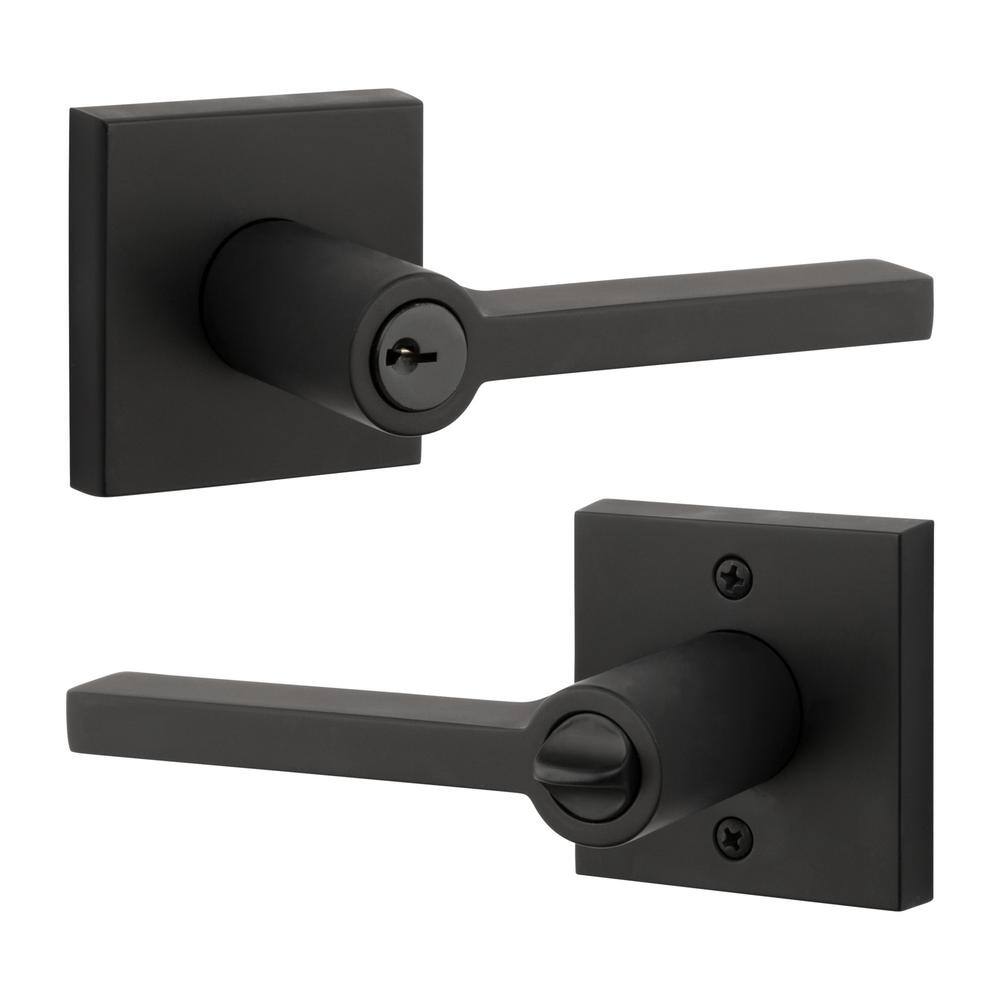 Baldwin Reserve Square Satin Black Keyed Entry Door Handle with Contemporary Rose ENSQUCSR190