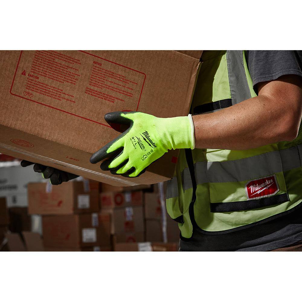 MW Large High Visibility Level 1 Cut Resistant Polyurethane Dipped Work Gloves (12-Pack) 48-73-8912B