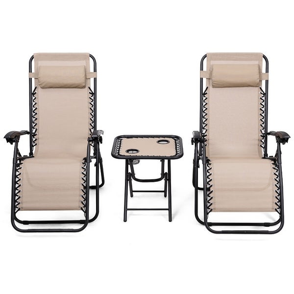 3 PCS Zero Gravity Chair Folding Lounge Table Chair Set - Overstock - 31836184