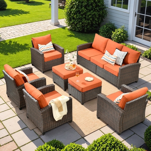 HOOOWOOO 7piece Outdoor Patio Furniture Set Wicker Conversation Sofa Set