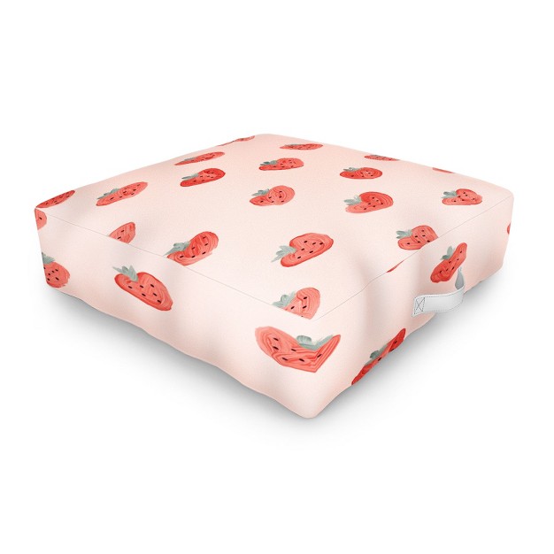 Emanuela Carratoni Strawberries On Pink Outdoor Floor Cushion Deny Designs