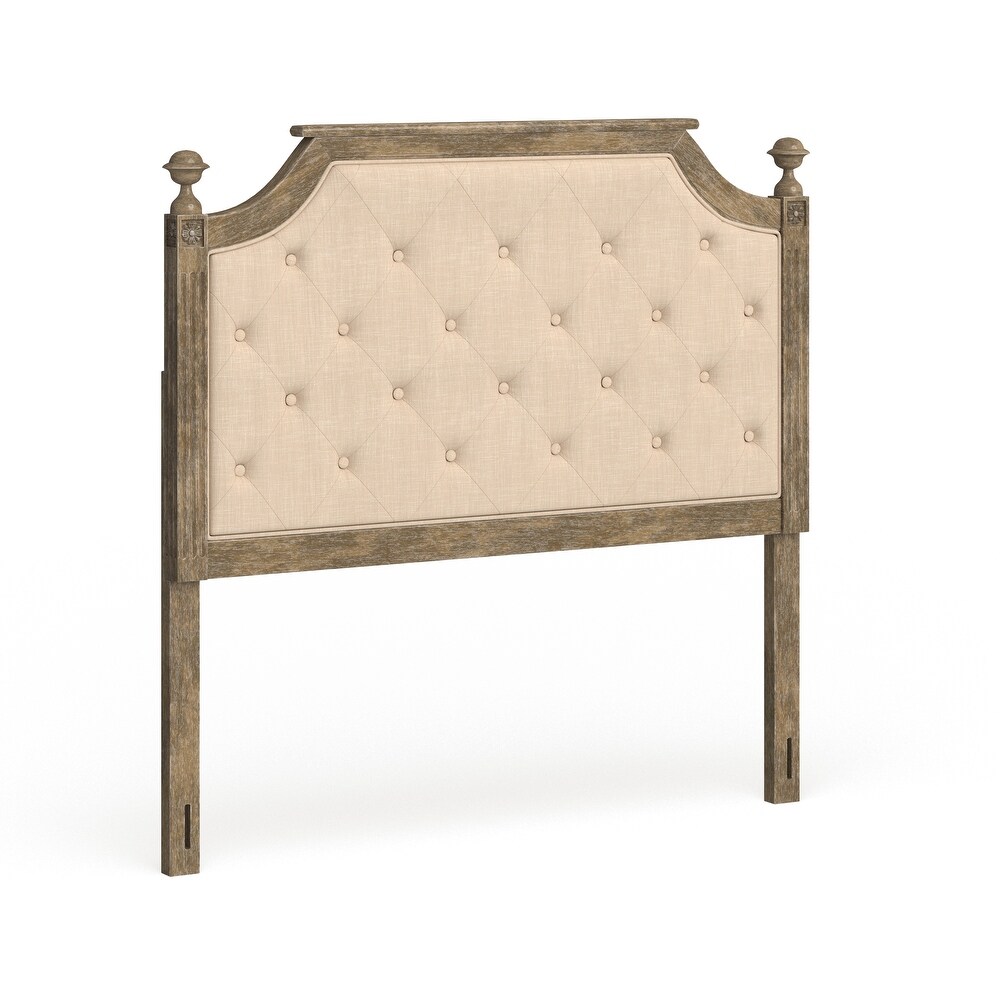 SAFAVIEH Rustic Wood Taupe Tufted Linen Queen Headboard