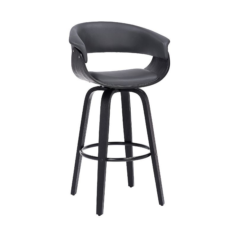 30 Inch Swivel Faux Leather Barstool with Curved Open Back， Gray
