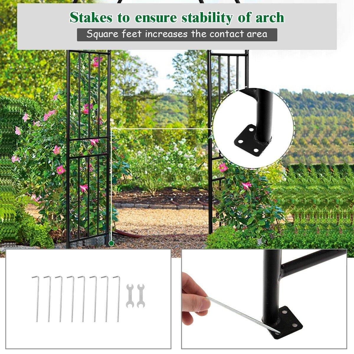 7.2 FT Metal Garden Arch Trellis with Stakes, Outdoor Decorative Pergola Arbor for Wedding Bridal Party