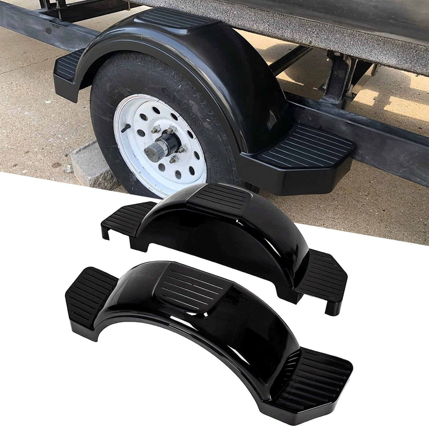 HECASA Black Pair of Single Axle Trailer Fenders Fits 13 Inch Wheels Tire Size Skirt Boat - 39.7