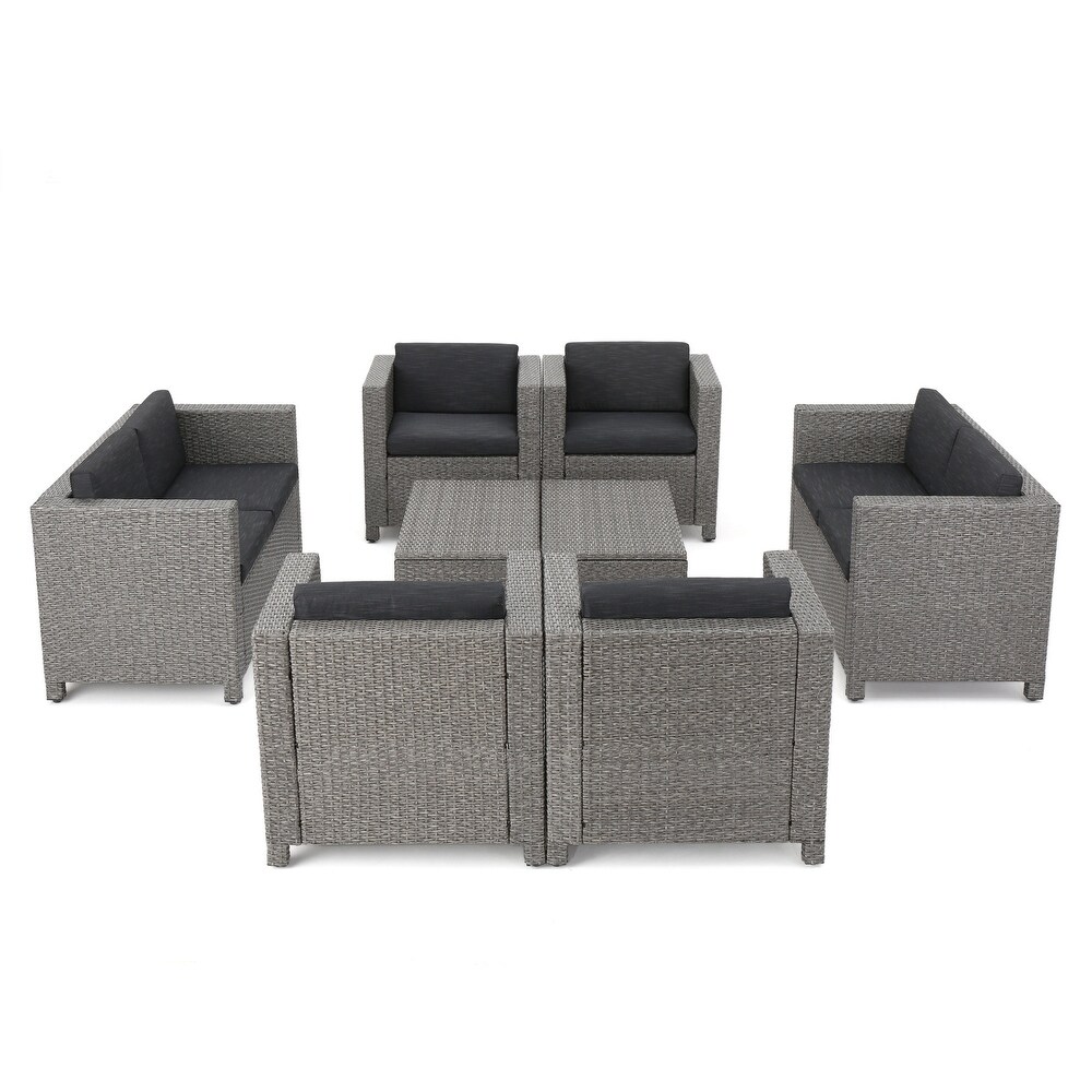 Puerta Outdoor 8 piece Wicker Sofa Chat Set with Cushions by Christopher Knight Home