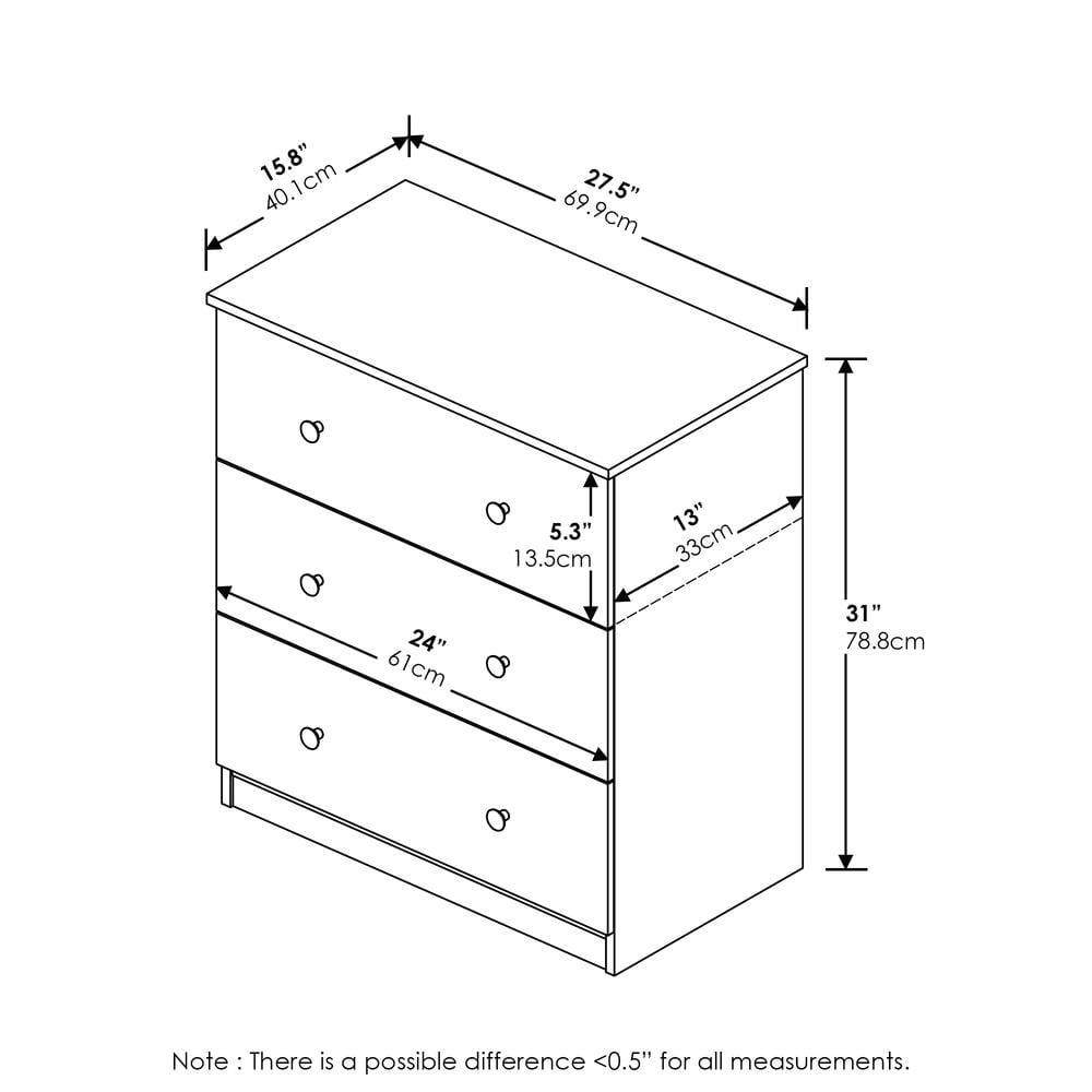 Furinno Tidur Simple Design 3-Drawer Dresser, Solid White