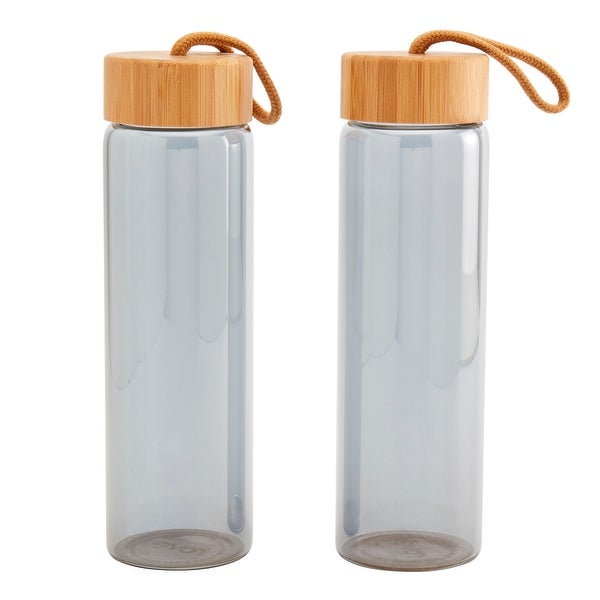 ROVE 23oz GunMetal Mirror Mirror Borosilicate Glass Water Bottle - Set of 2