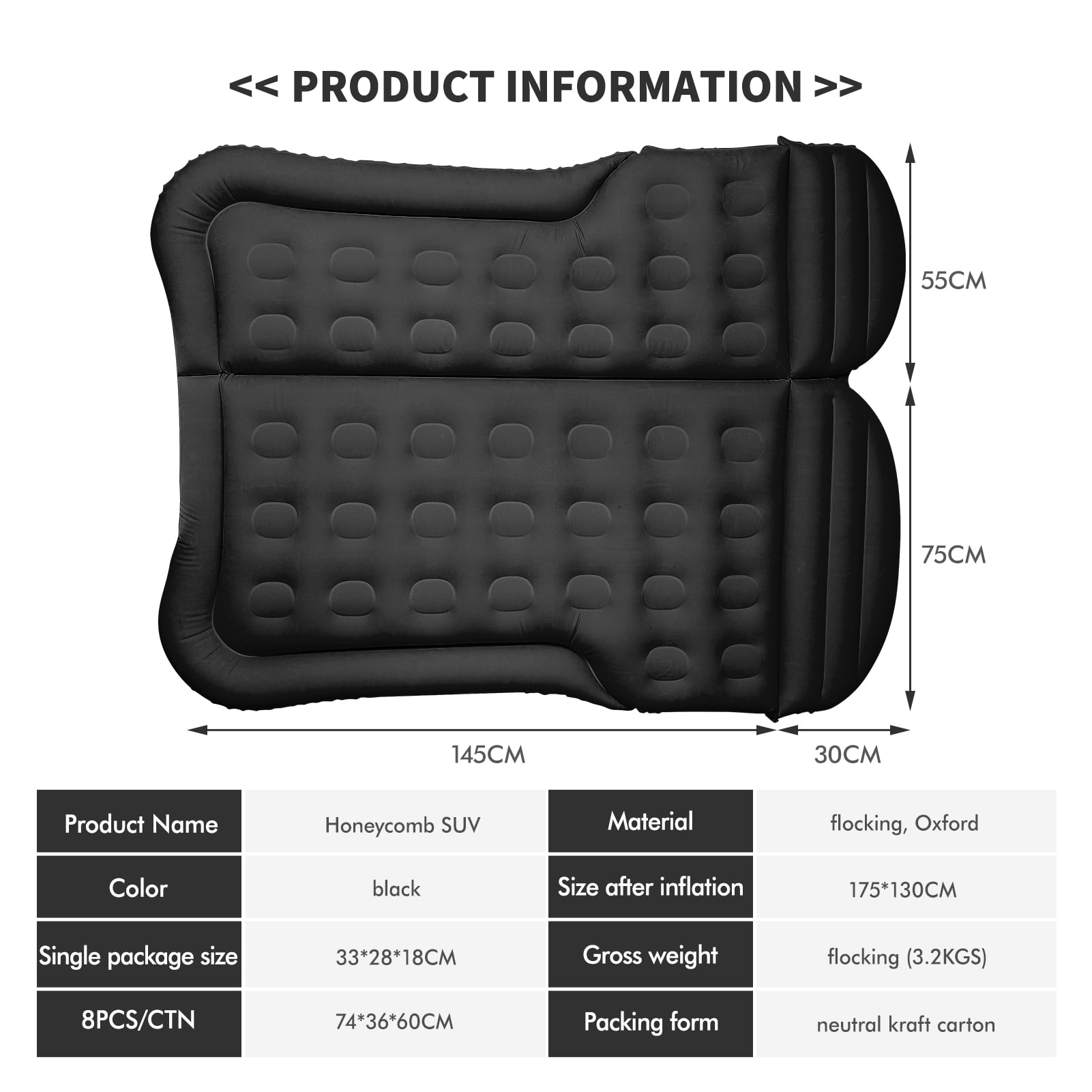 BuyWeek Black Inflatable Car Air Mattress Travel Bed - Thickened Car Camping Bed Sleeping Pad with Waterproof Spring Bed for Camping Travel