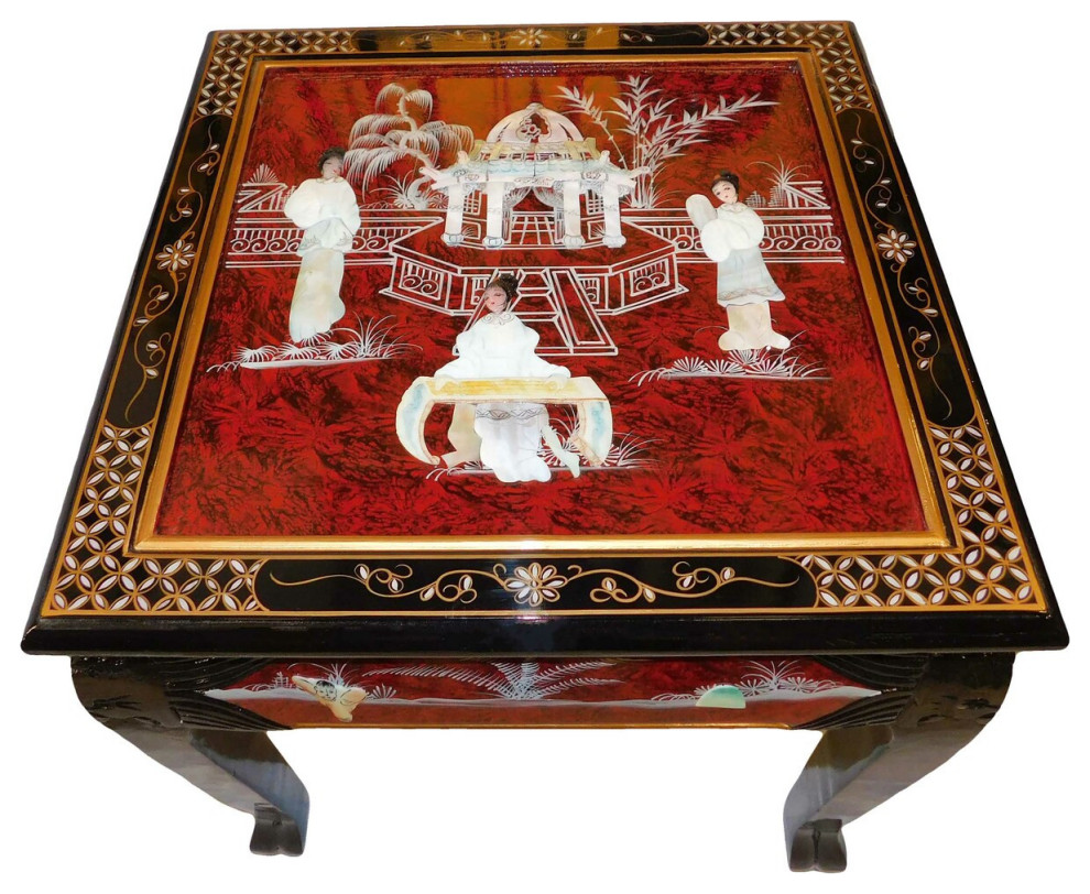 Dragon Leg Oriental Lacquer End Table With Inlaid Pearl  French Red   Asian   Side Tables And End Tables   by Oriental Furnishings  Houzz