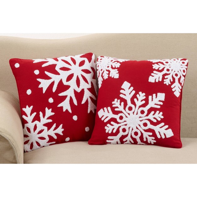 Snowflake Square Throw Pillow Red Saro Lifestyle