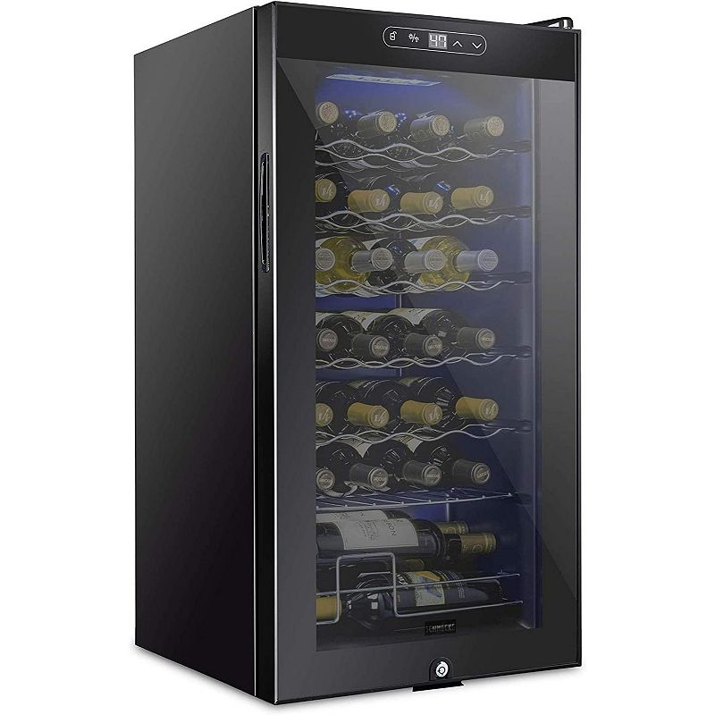 Schmecke Wine Fridge， Freestanding Wine Refrigerator， 28 Bottle Wine Cooler