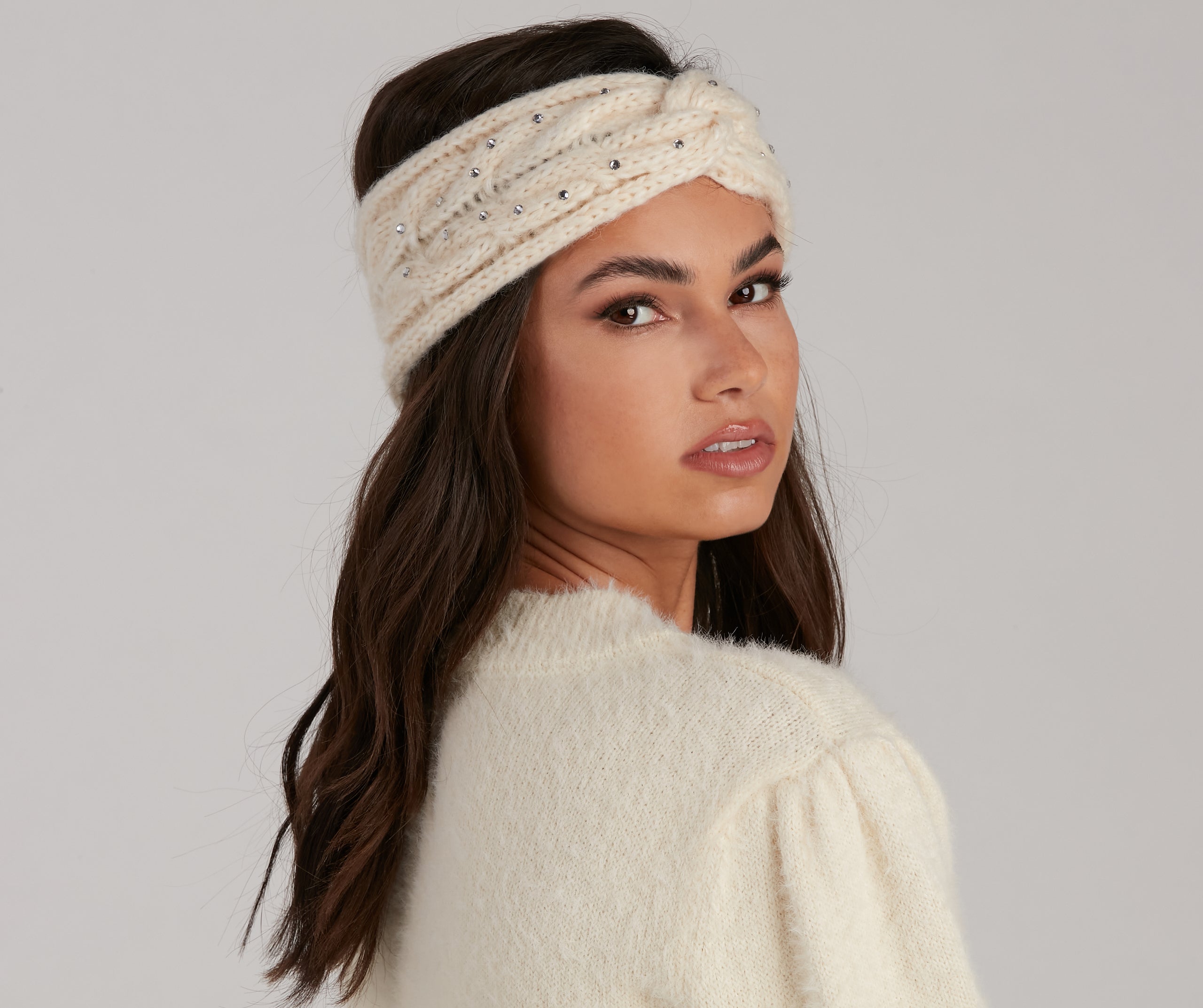 Perfect Shine Rhinestone Cable Knit Headband