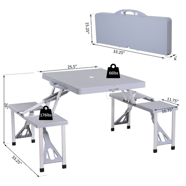 Outsunny Portable Foldable Picnic Table with Seats and Umbrella Hole