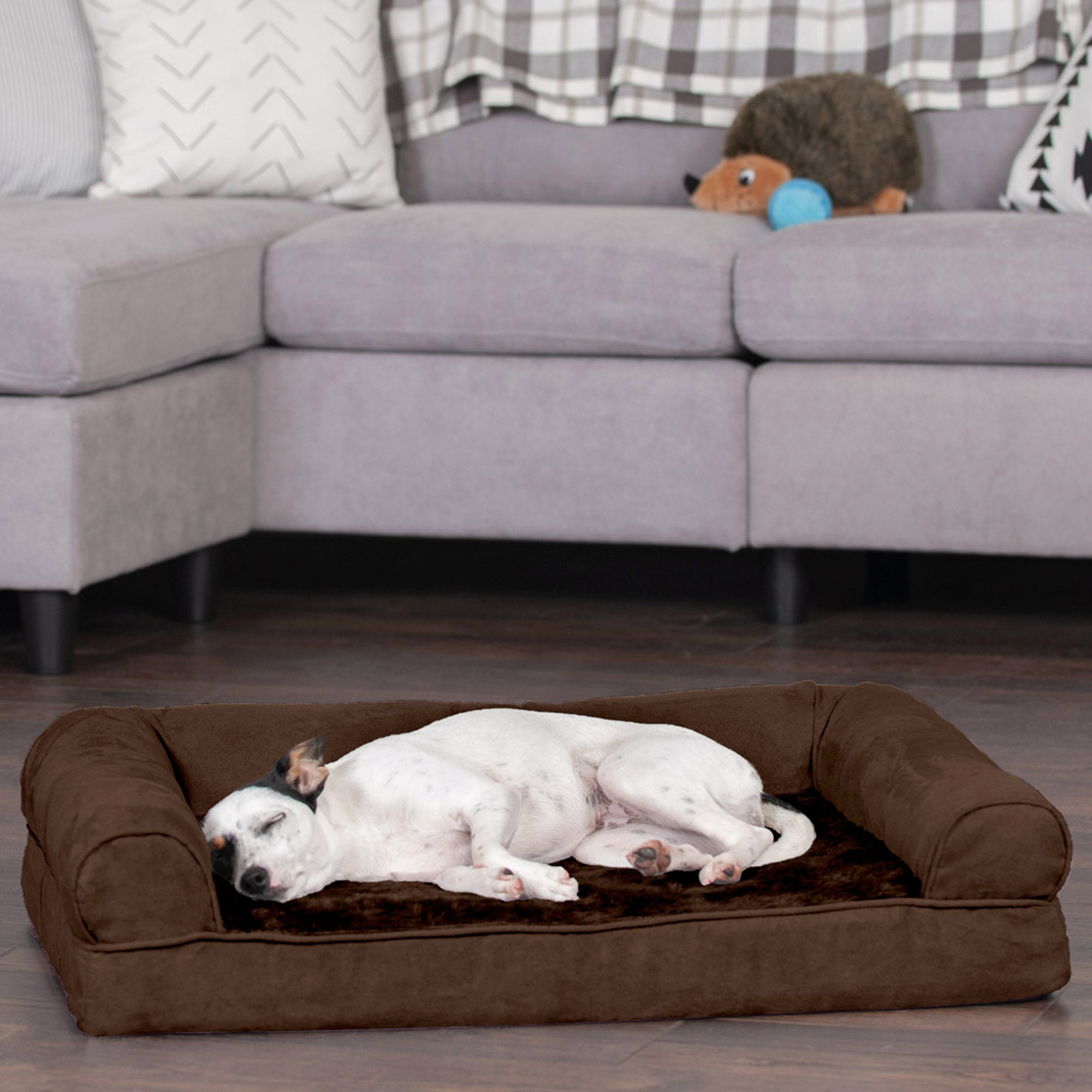 FurHaven Pet Products | Full Support Orthopedic Plush & Suede Sofa-Style Pet Bed for Dogs & Cats, Espresso, Medium