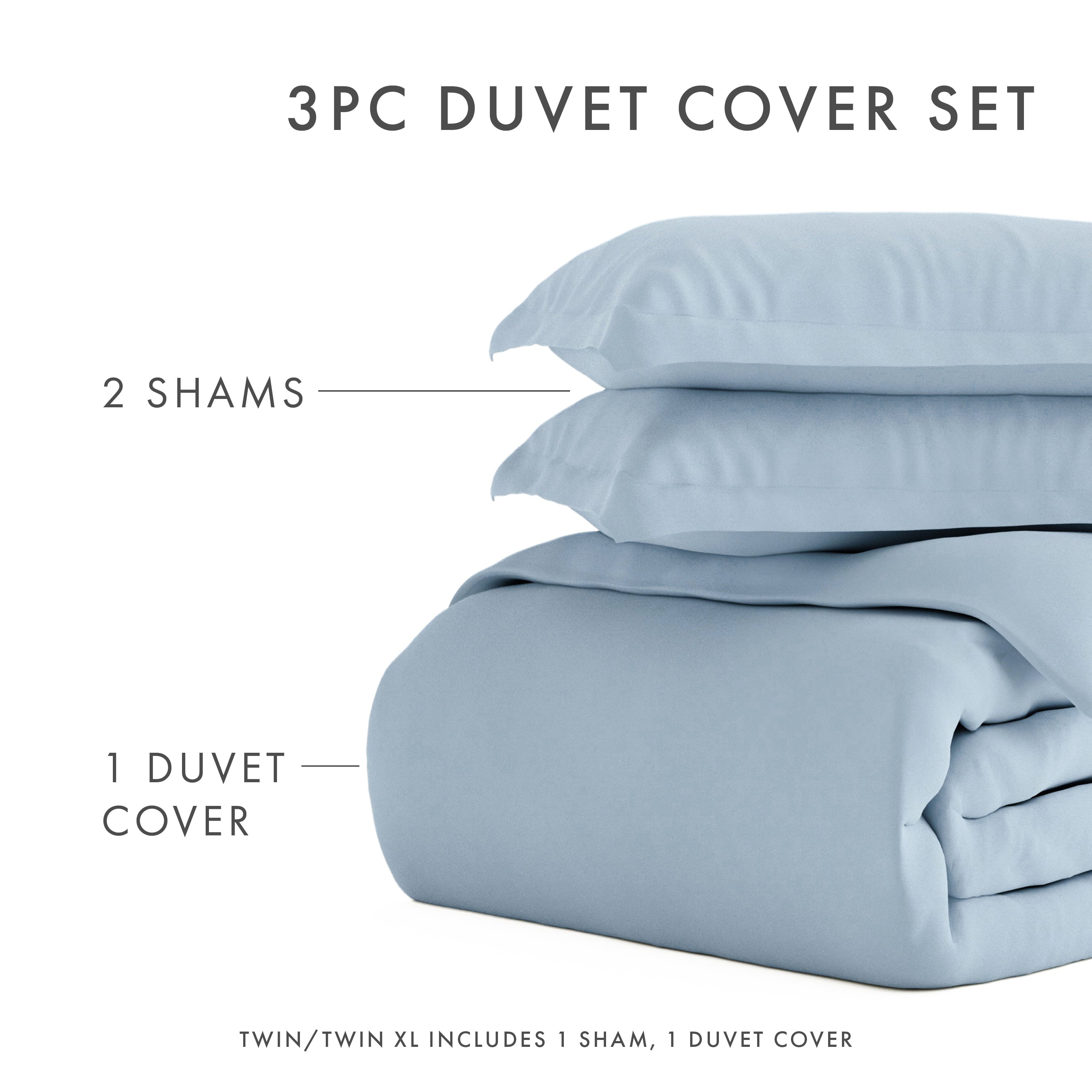 Light Blue 3 Piece Solid Microfiber Duvet Cover Set， Full/Queen， by Noble Linens