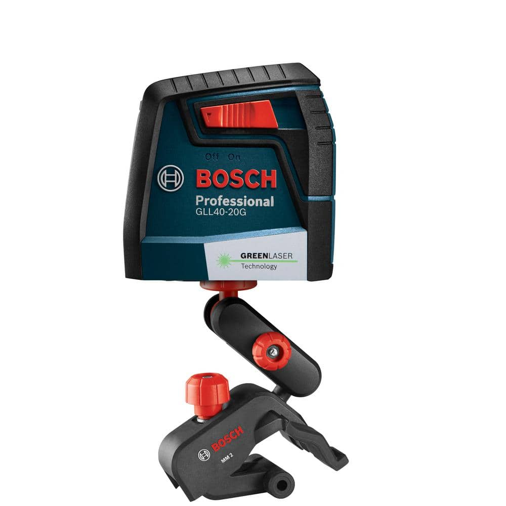 Bosch 40 ft. Green Cross Line Laser Level Self Leveling with VisiMax Technology, 360 Degree Mounting Device and Carrying Pouch GLL 40-20 G