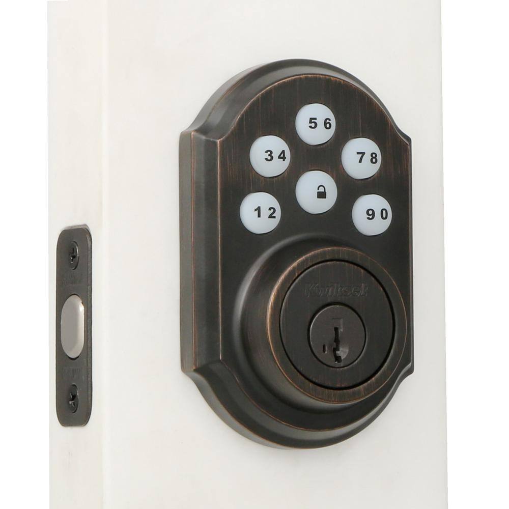 Kwikset SmartCode 909 Venetian Bronze Single Cylinder Electronic Deadbolt Featuring SmartKey Security and Tustin Passage Lever 909TNL720-11PSMT