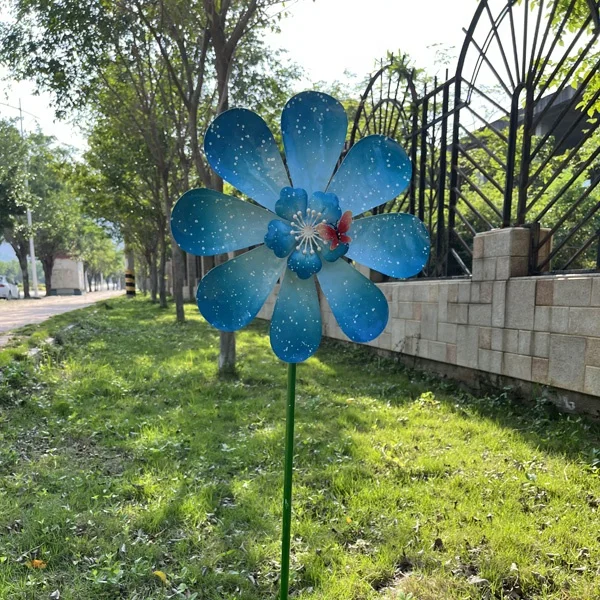 Metal Blue Small Size Wind Spinner Windmill For Garden Decorations