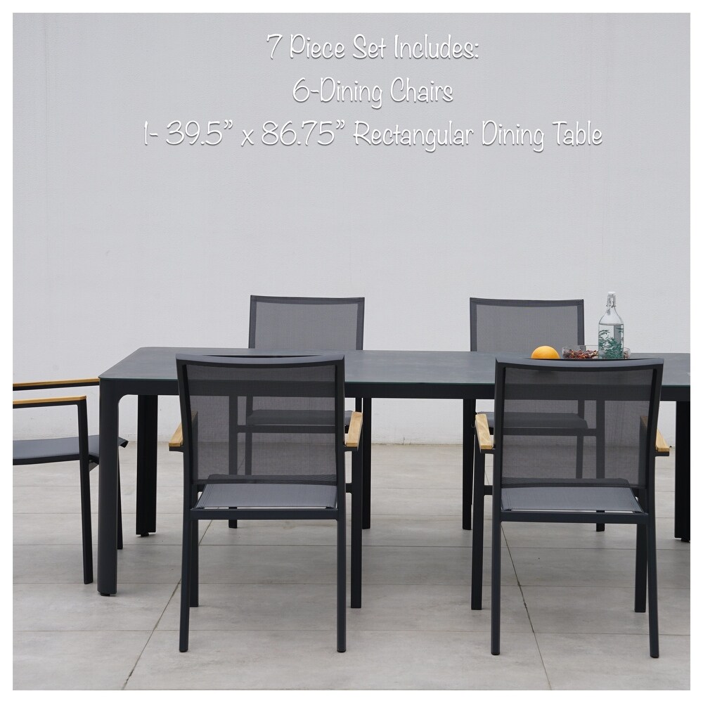 Decker Dark Gray 7 Piece Aluminum Outdoor Dining Set with Ceramic Glass Table Top