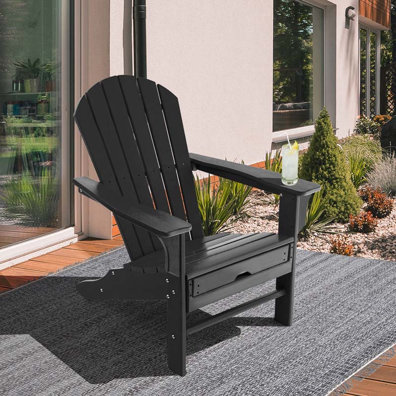 HDPE Adirondack Chair with Retractable Ottoman, Outdoor Chaise Lounge Chair for Lawn Pool Deck