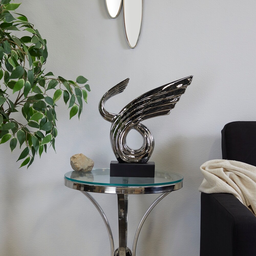 Gold or Silver Porcelain Wing Abstract Sculpture with Black Base