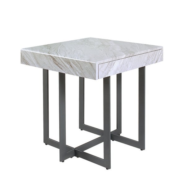 Granala Grey Faux Marble End Table with Drawer by Furniture of America