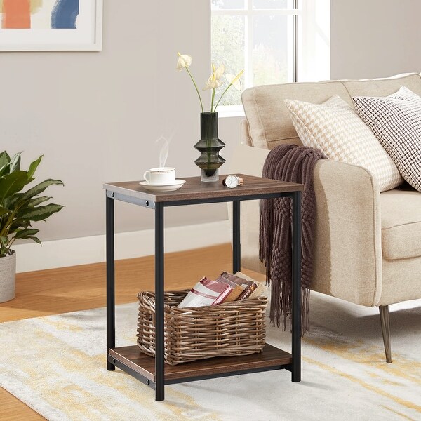 Retro Tall Frame Side Table With Shelves