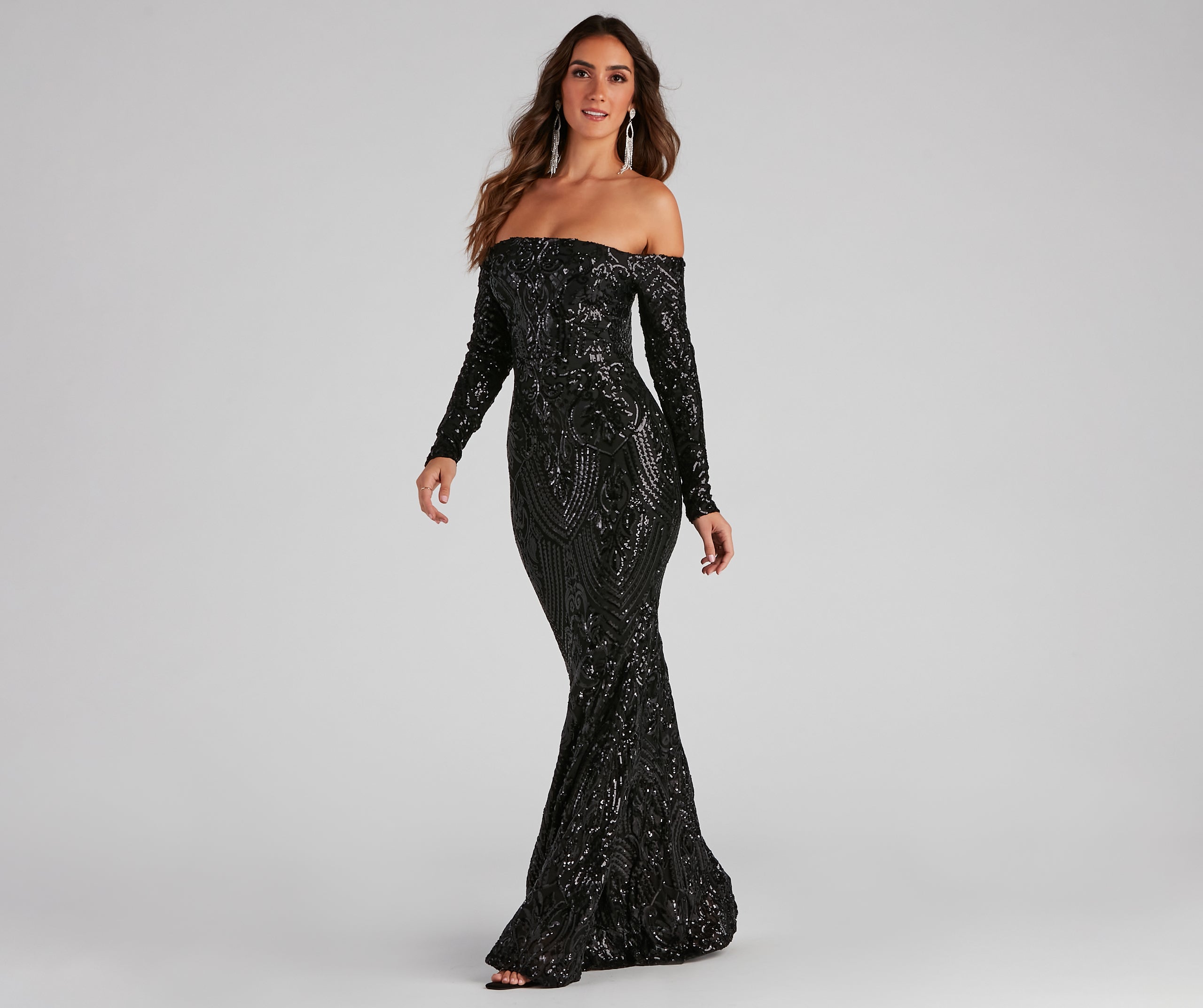 Sierra Sequin Off The Shoulder Formal Dress