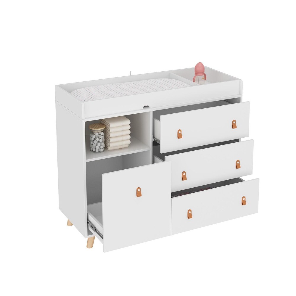 45inch Hidden Trash Storage  Nursery Dresser w/Changing Station White