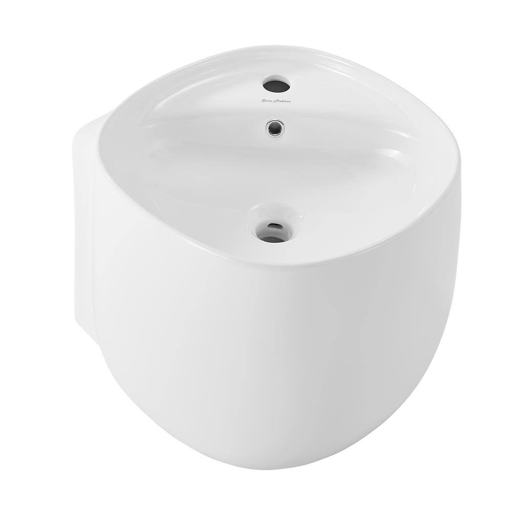 Swiss Madison Ivy Ceramic Square Wall Hung Sink in Glossy White SM-WS324