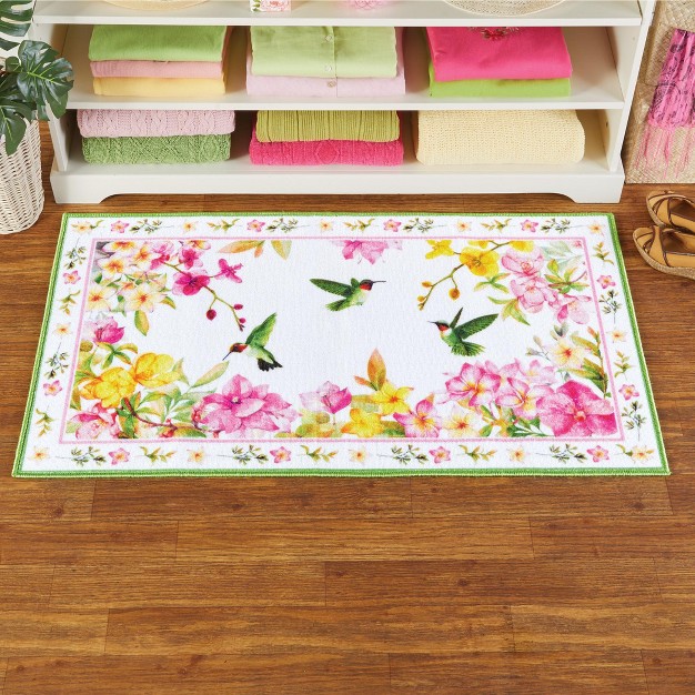 Collections Etc Blooming Hummingbird Floral Skid resistant Accent Rug