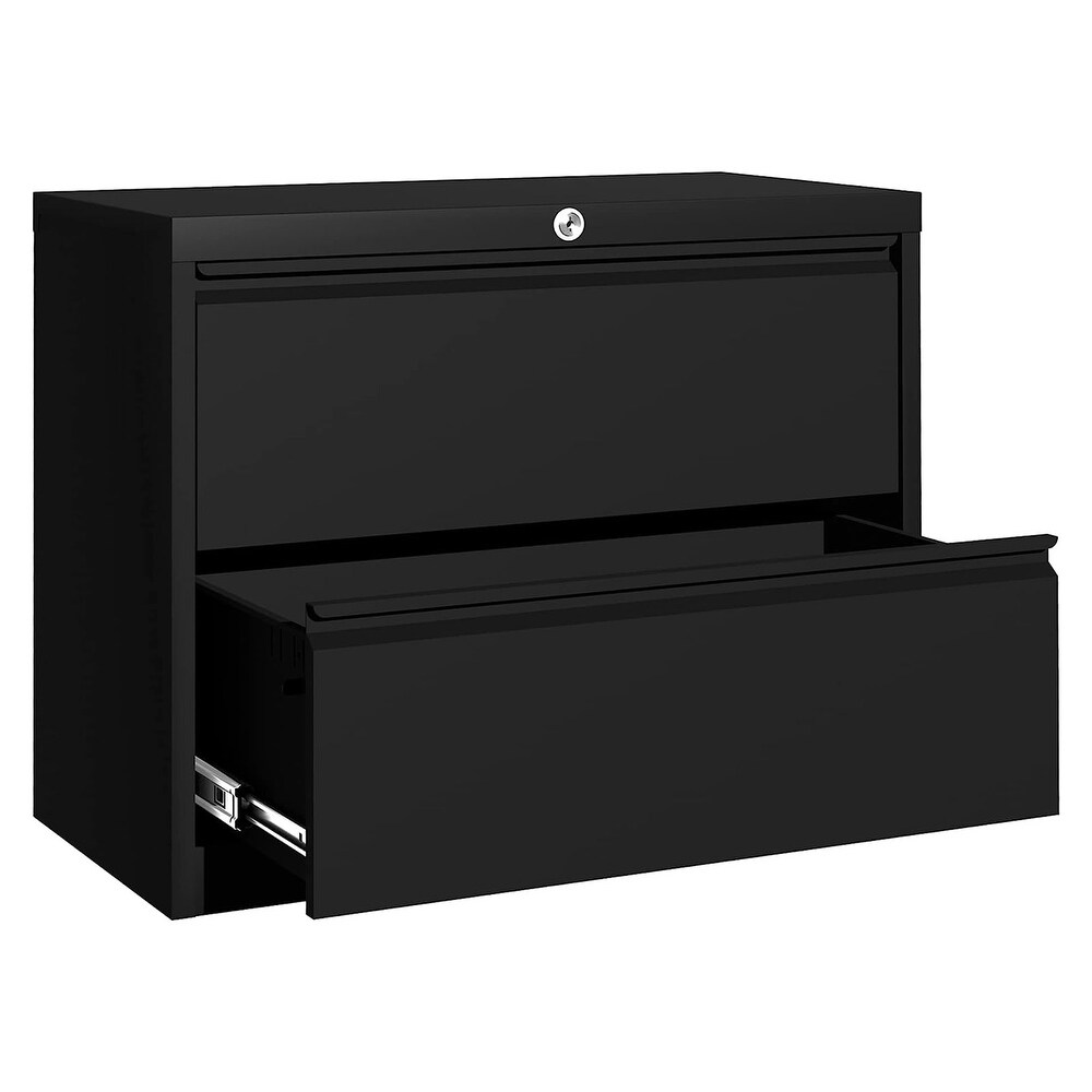 AOBABO 35.43 Inch Locking 2 Drawer Metal Office Storage Filing Cabinet  Black   66