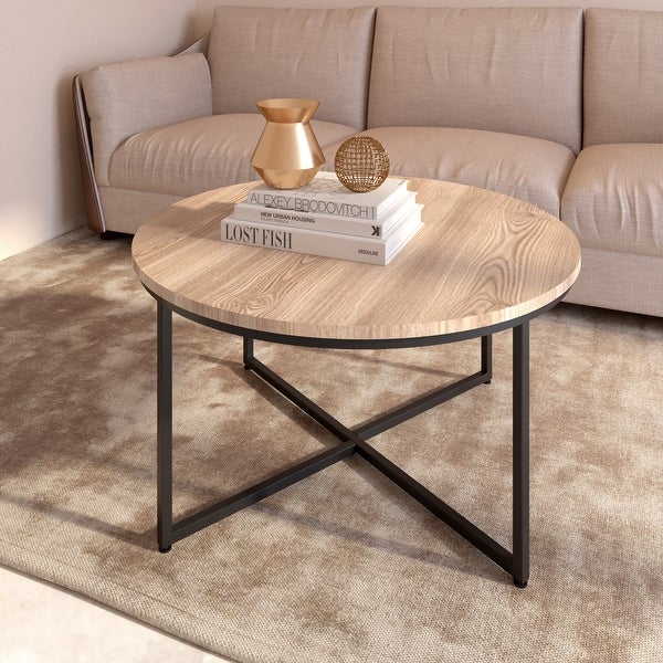 Modern Round Living Room Furniture Metal X Frame Coffee Table