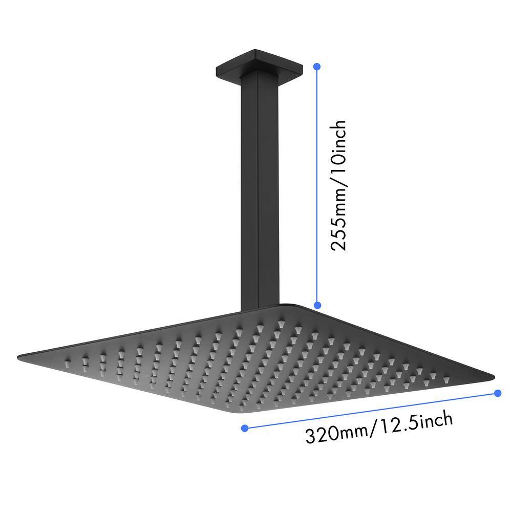 WELLFOR 1-Spray Patterns with 2.5 GPM 12 in. Ceiling Mount Rain Fixed Shower Head in Matte Black WA-F12-MB