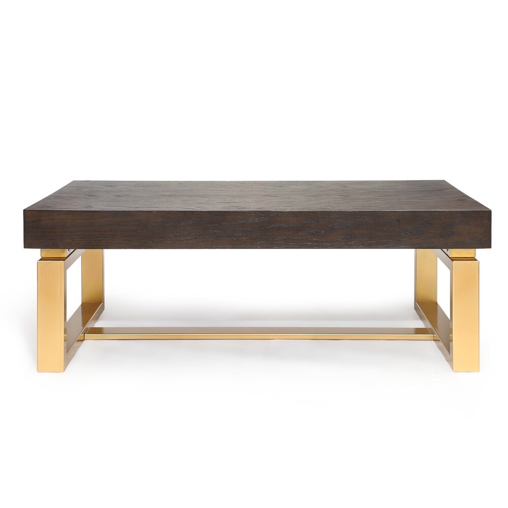 Luxury Modern Farmhouse Rectangle Oak Wood Gold Accent Coffee Table Living Room