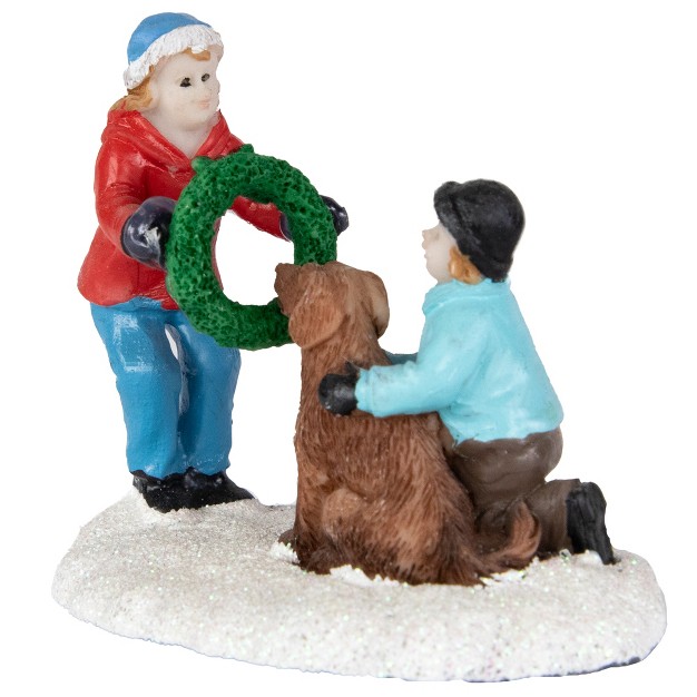 Northlight Children With Dog Christmas Village Scene