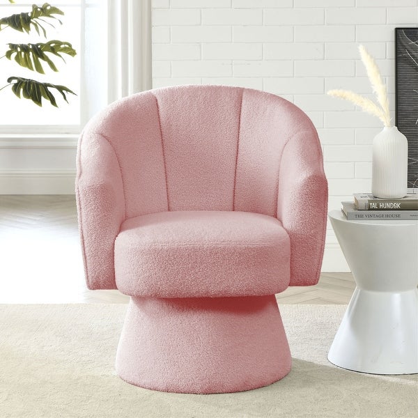 Modern Accent Swivel Chair in Teddy Fabric with Deep Channel Tufting - 29