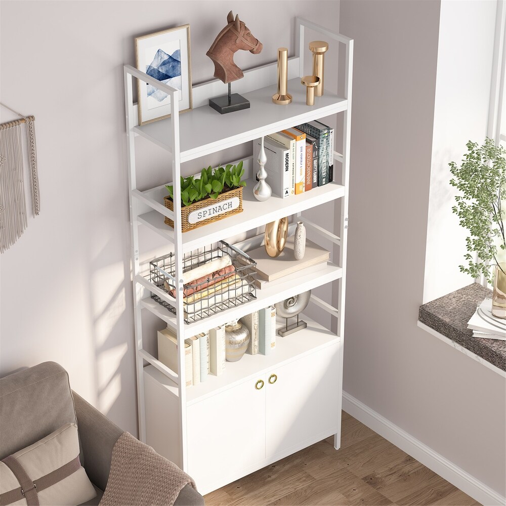 Bookcase with Door  Etagere Bookshelf with Storage Cabinet  Display Shelf