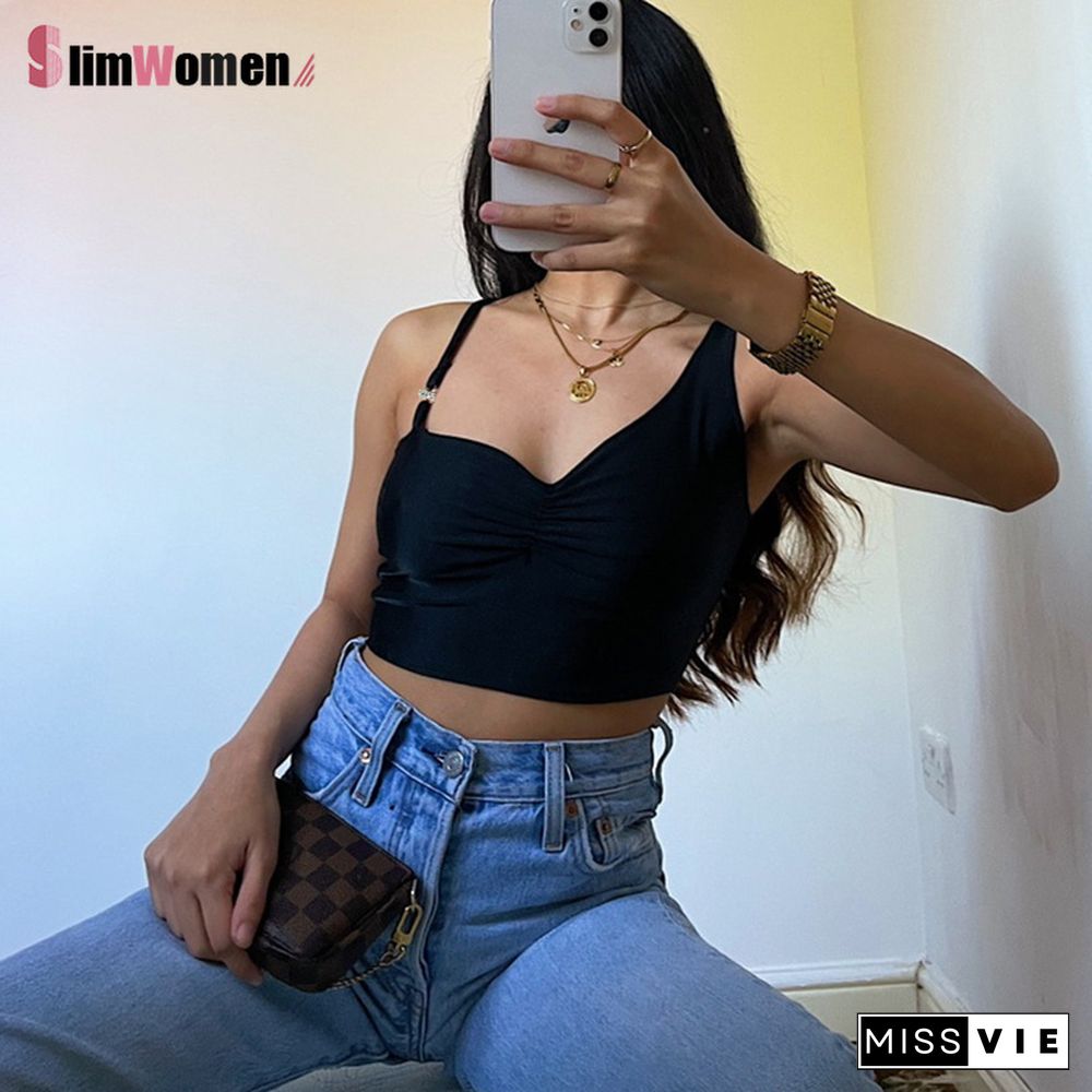 Yellow Sleeveless Crop Tops Women Irregular Ruched Off Shoulder Sexy Camis Women Skinny Fashion Summer Streetwear Cropped Top