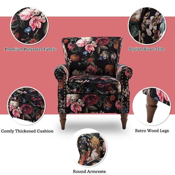 Nyctelius Traditional Nailhead Trim Accent Armchair with Floral Pattern Set of 2 by HULALA HOME