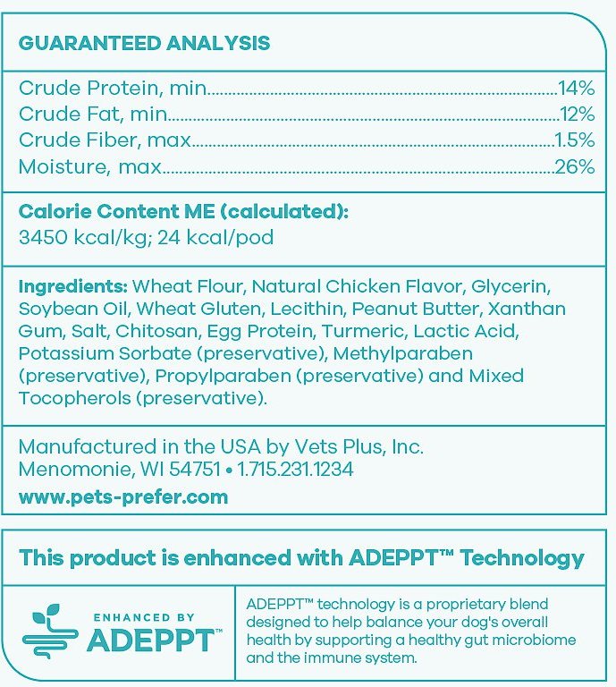 PetsPrefer Pro Pill Pods Large Peanut Butter Chicken Flavor Soft Chew Dog Treats， 30 count