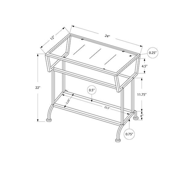 Cappuccino Black Metal 22nch Accent Table w/ Tempered Glass - 24 L x 12 W x 22 H Inches