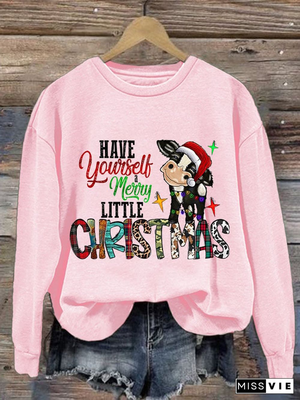 Women's Casual Have Yourself A Merry Little Christmas Printed Long Sleeve Sweatshirt